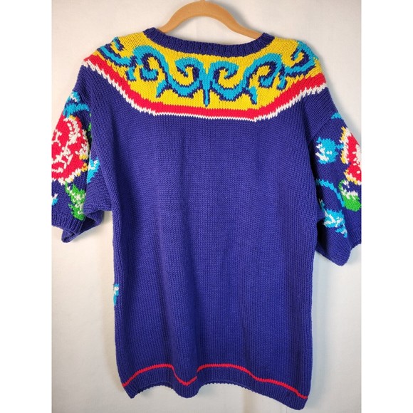 Bright Floral Chunky Sweater Boho Artsy Bold Colorful 90's VTG - Picture 8 of 8
